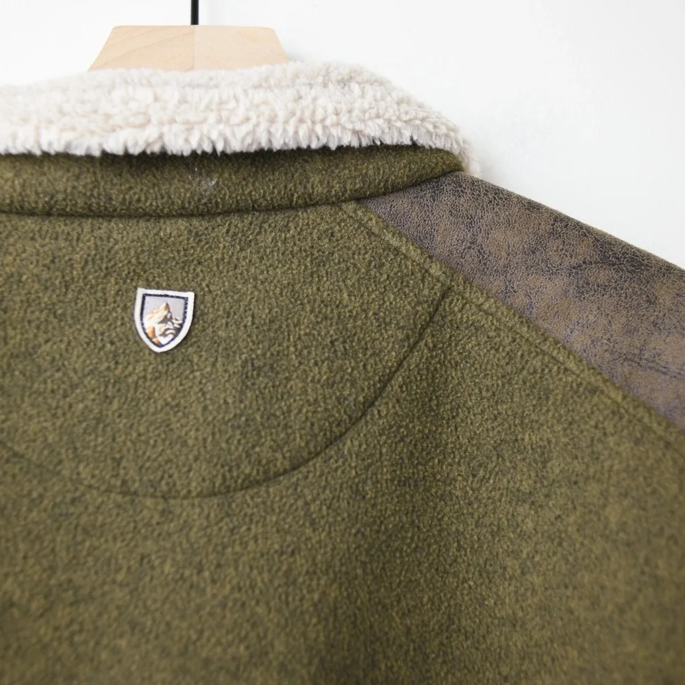 Kuhl Alpenwurx Jacket Mens XL Olive Green Fleece Full Zip Sherpa Collar Gorpcore